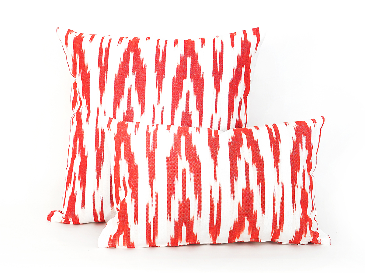 Mallorcan Ikat Fabric Cushion 109 Red - Image 2
