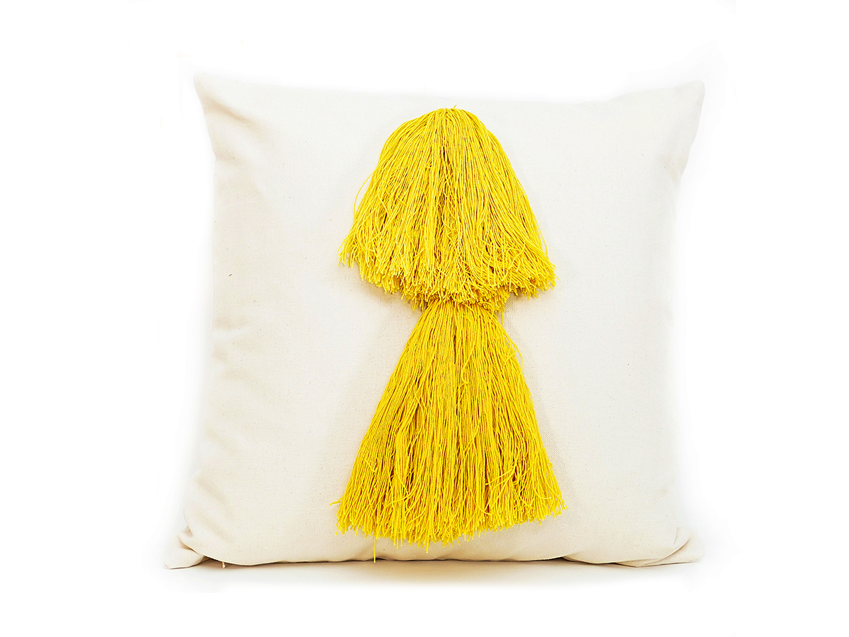 Ecru Mallorcan fabric Cushion Troca Yellow