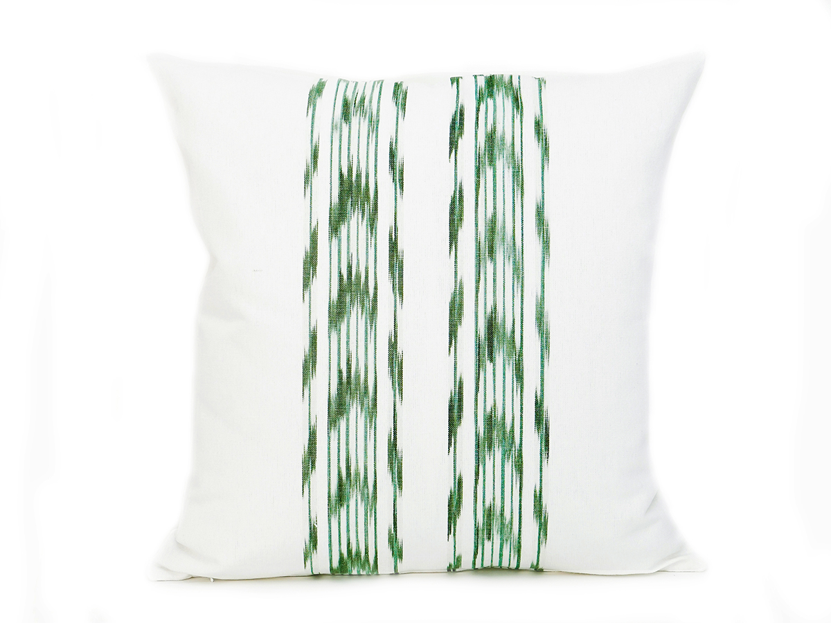 Cojín artesanal modelo 235 en verde oliva con diseño mallorquín de Teixits Vicens