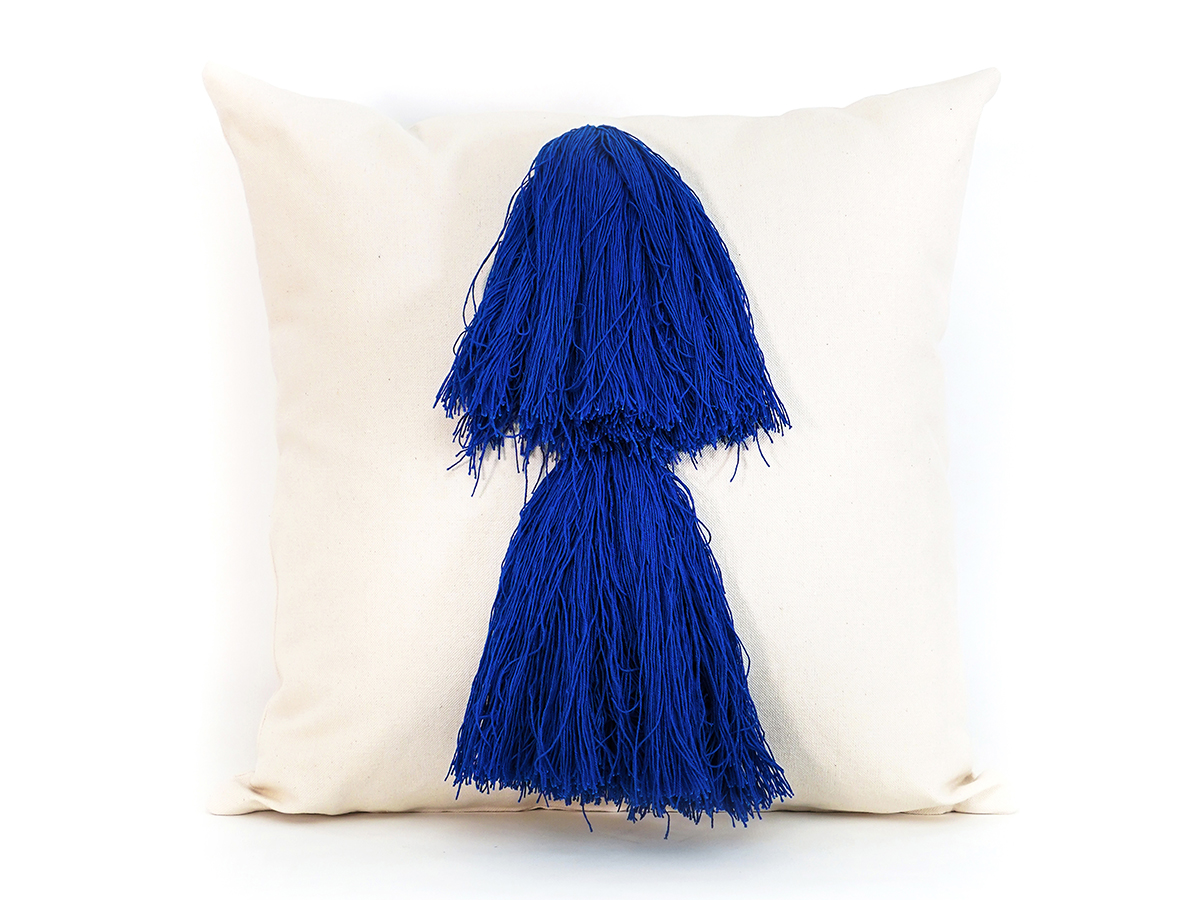 Ecru Mallorcan fabric Cushion Troca Blue