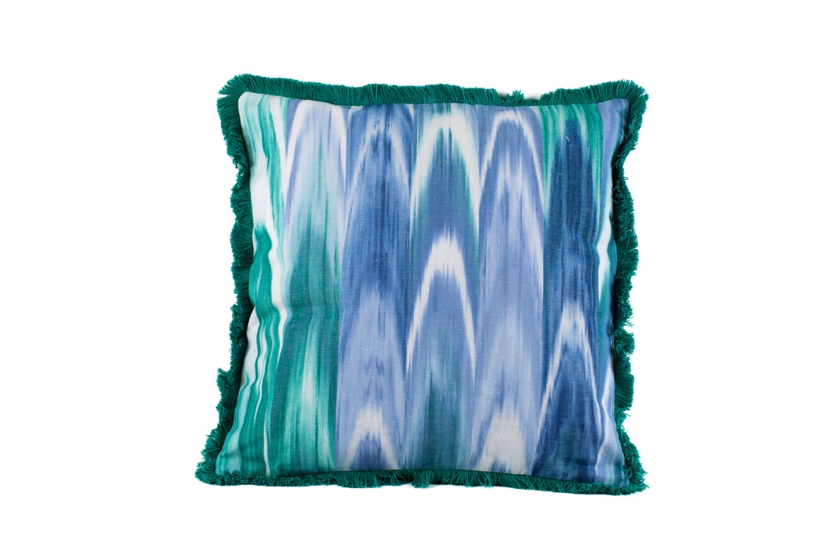 Small Fringe Mallorcan fabric cushion cover 200 Blue