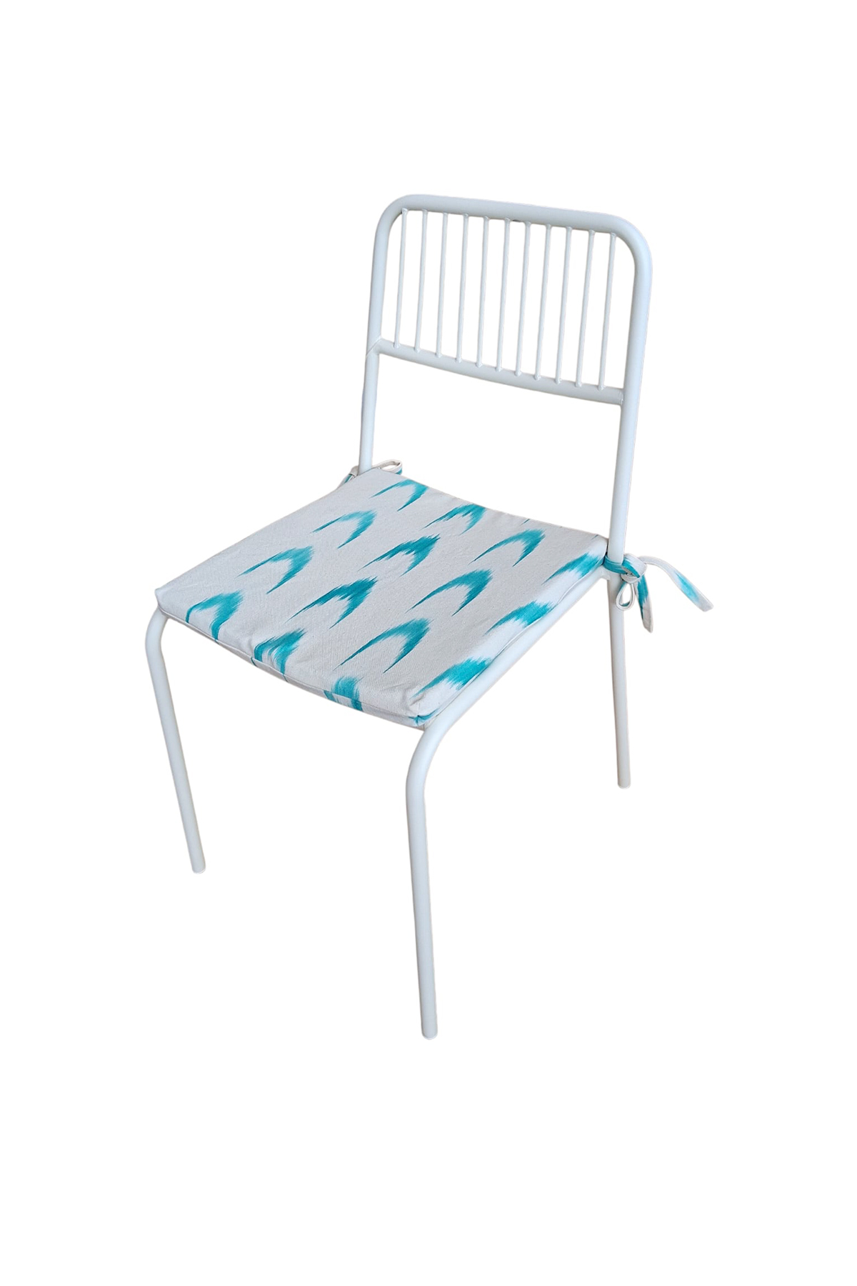 Cojín con cintas tela Mallorquina ikat 61 Turquesa - Imagen 3