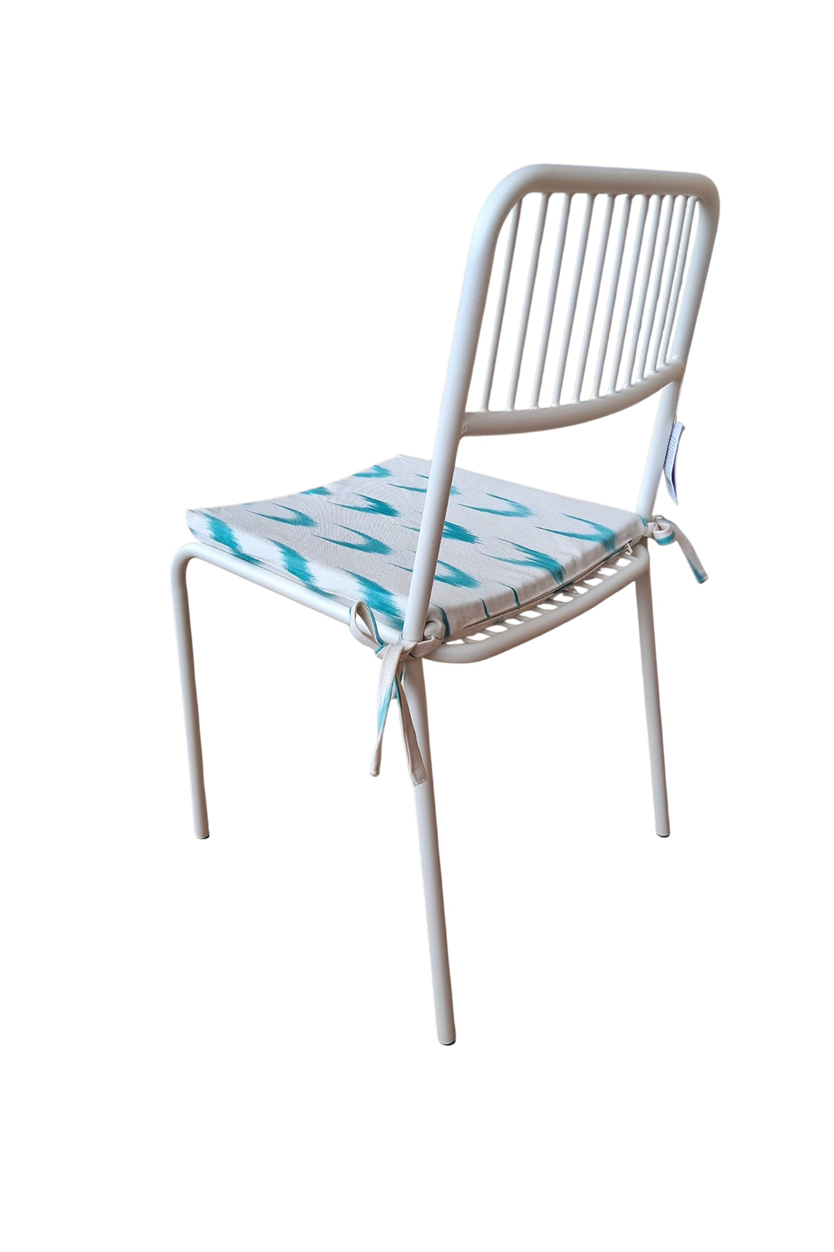 Cojín con cintas tela Mallorquina ikat 61 Turquesa - Imagen 2