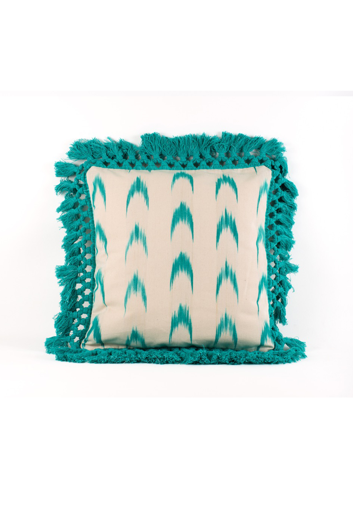 Cojín fleco tela Mallorquina ikat 61 Turquesa