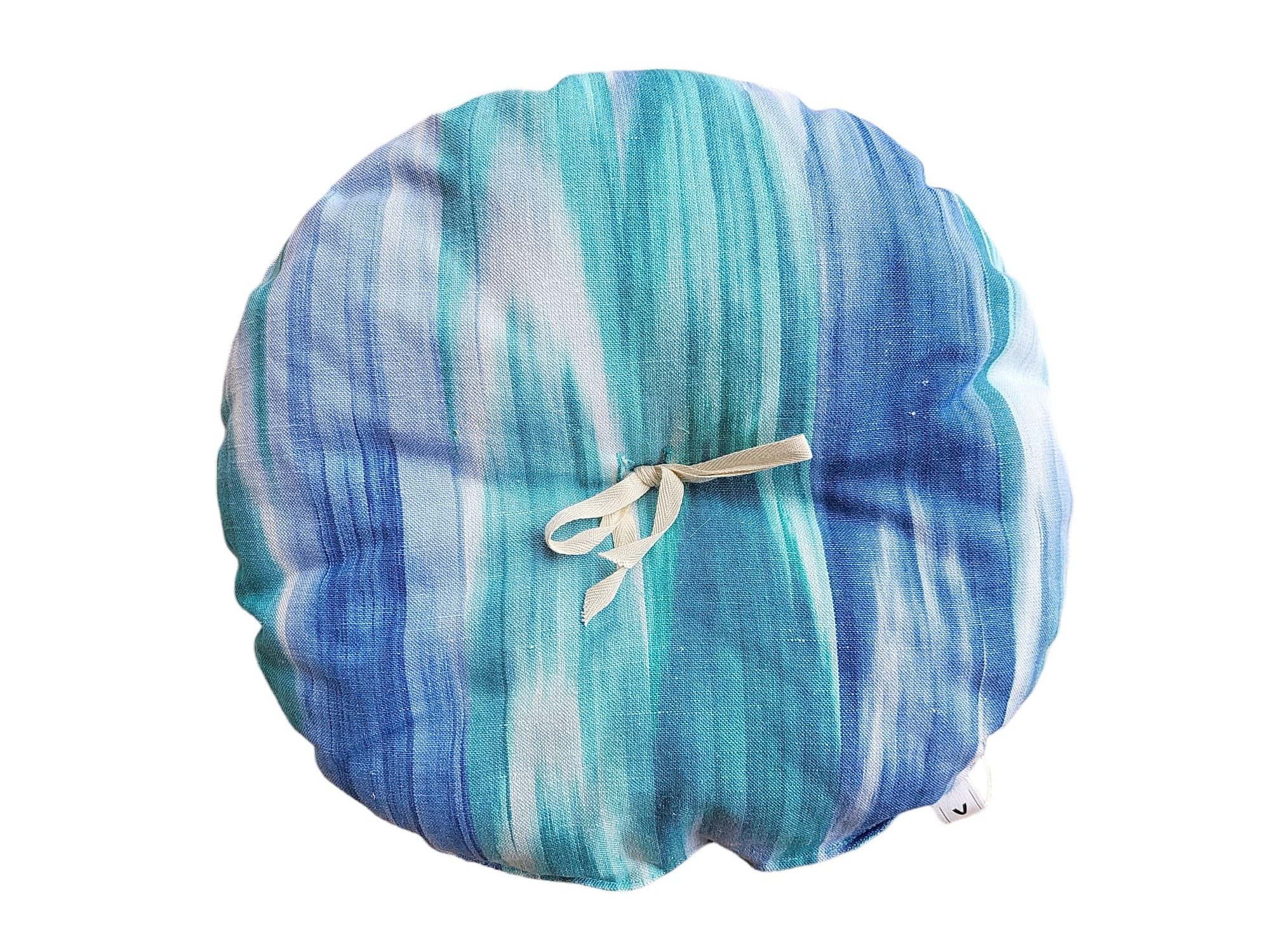 Round ikat cushion Mallorcan fabric 200 Blue