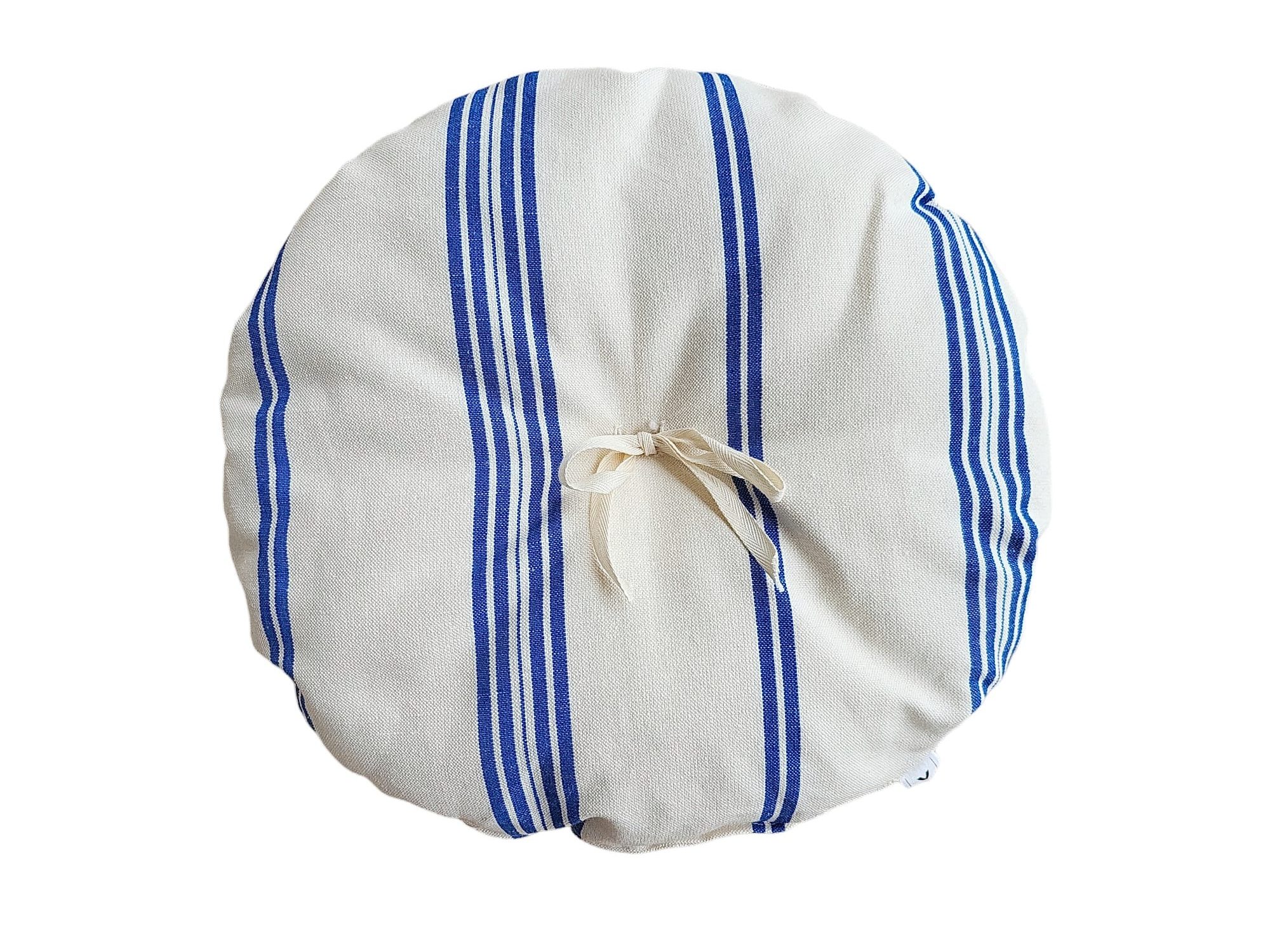 Round striped cushion Mallorcan fabric 211 Blue