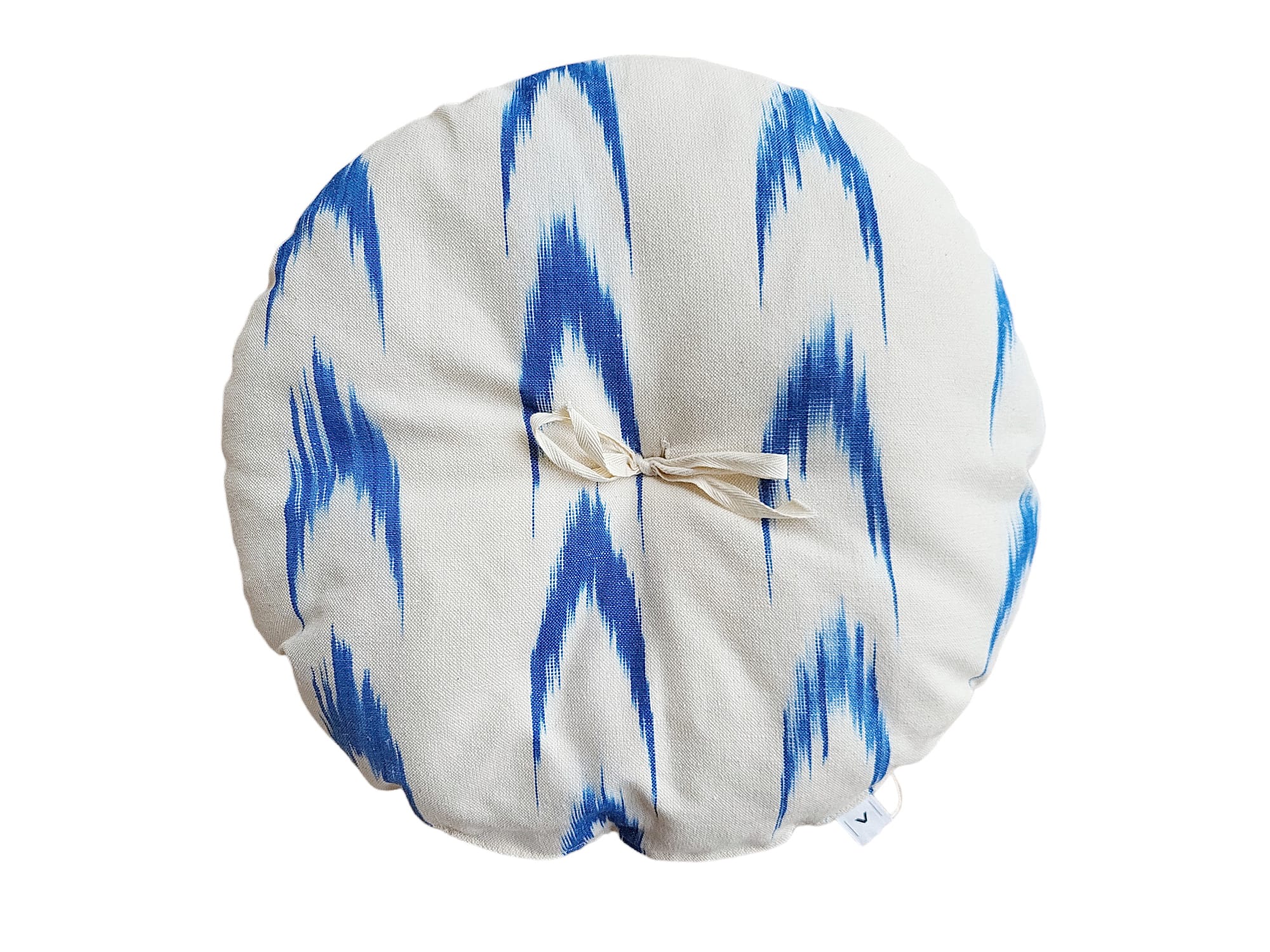 Round ikat cushion Mallorcan fabric 61 Blue