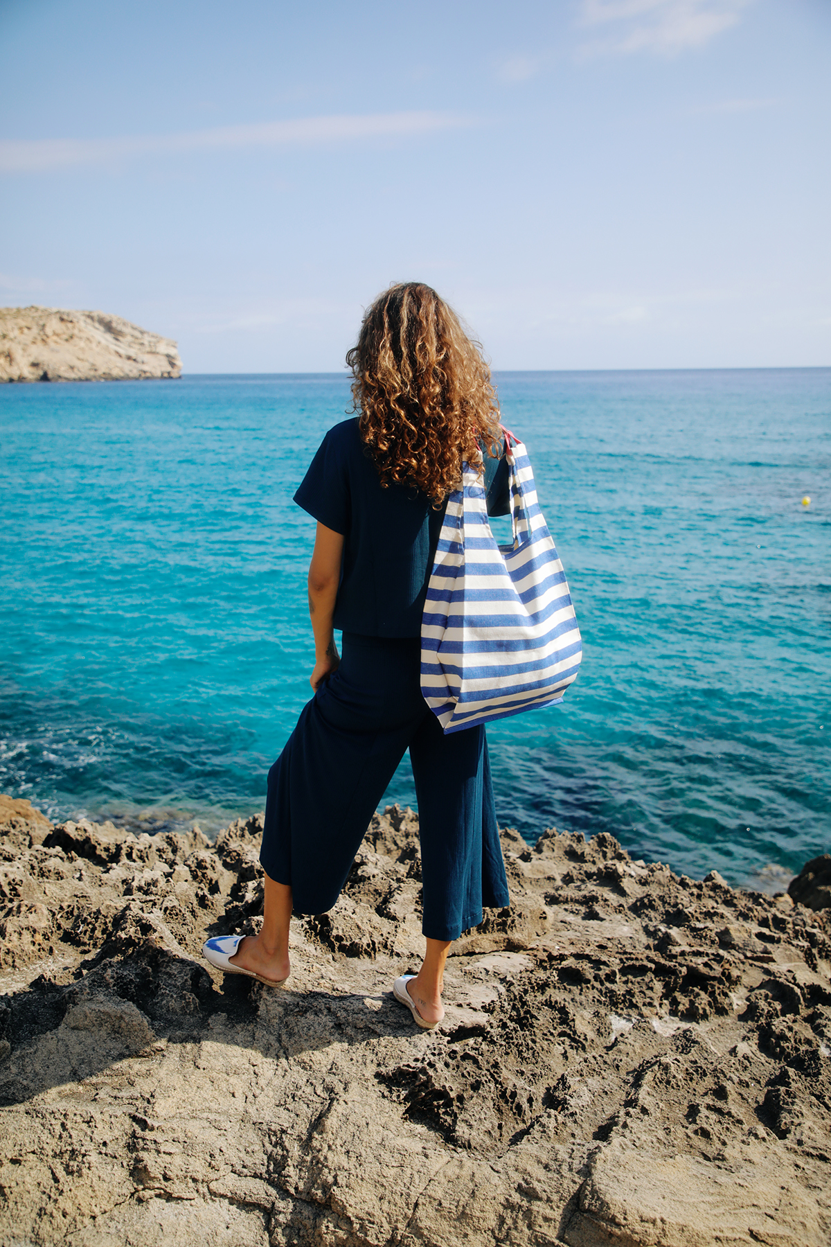 Shopper bag Mallorcan fabric 106 Blue