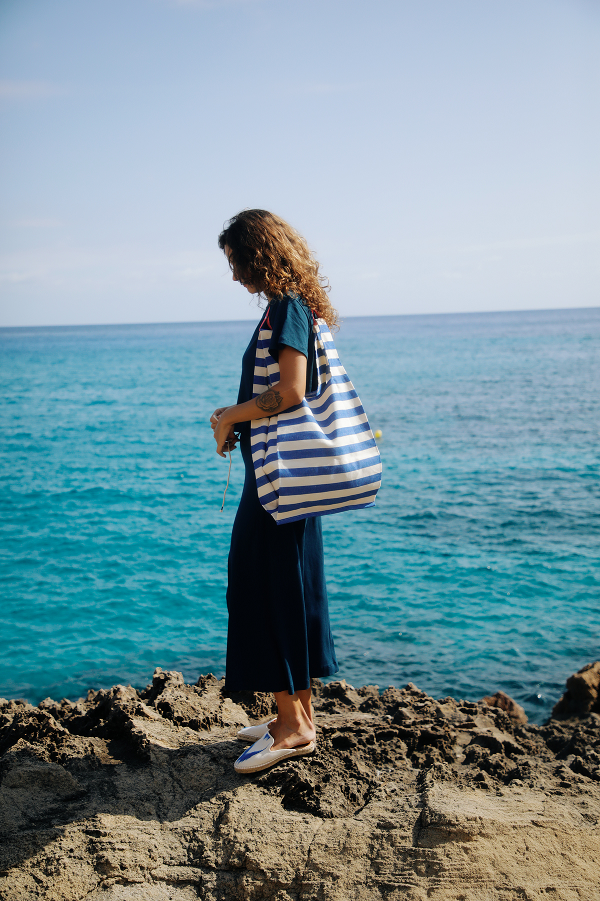 Shopper bag Mallorcan fabric 106 Blue - Image 2