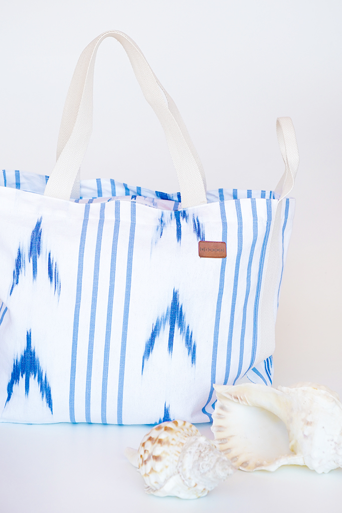 Beach bag Mallorcan fabric Swallows Blue - Image 2