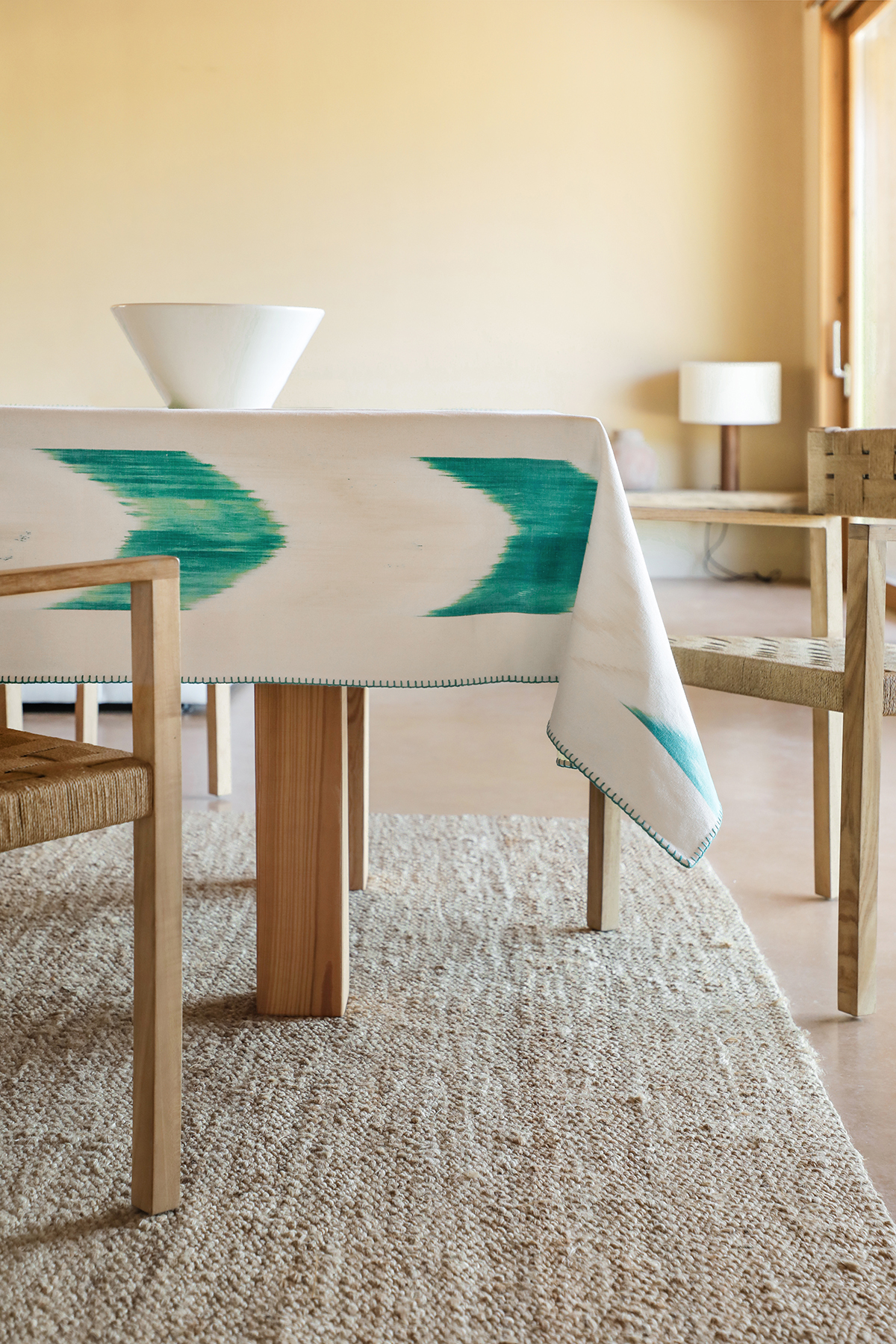 Stofftischdecke Handgenähtes Mallorca Stoff ikat 60 Türkis