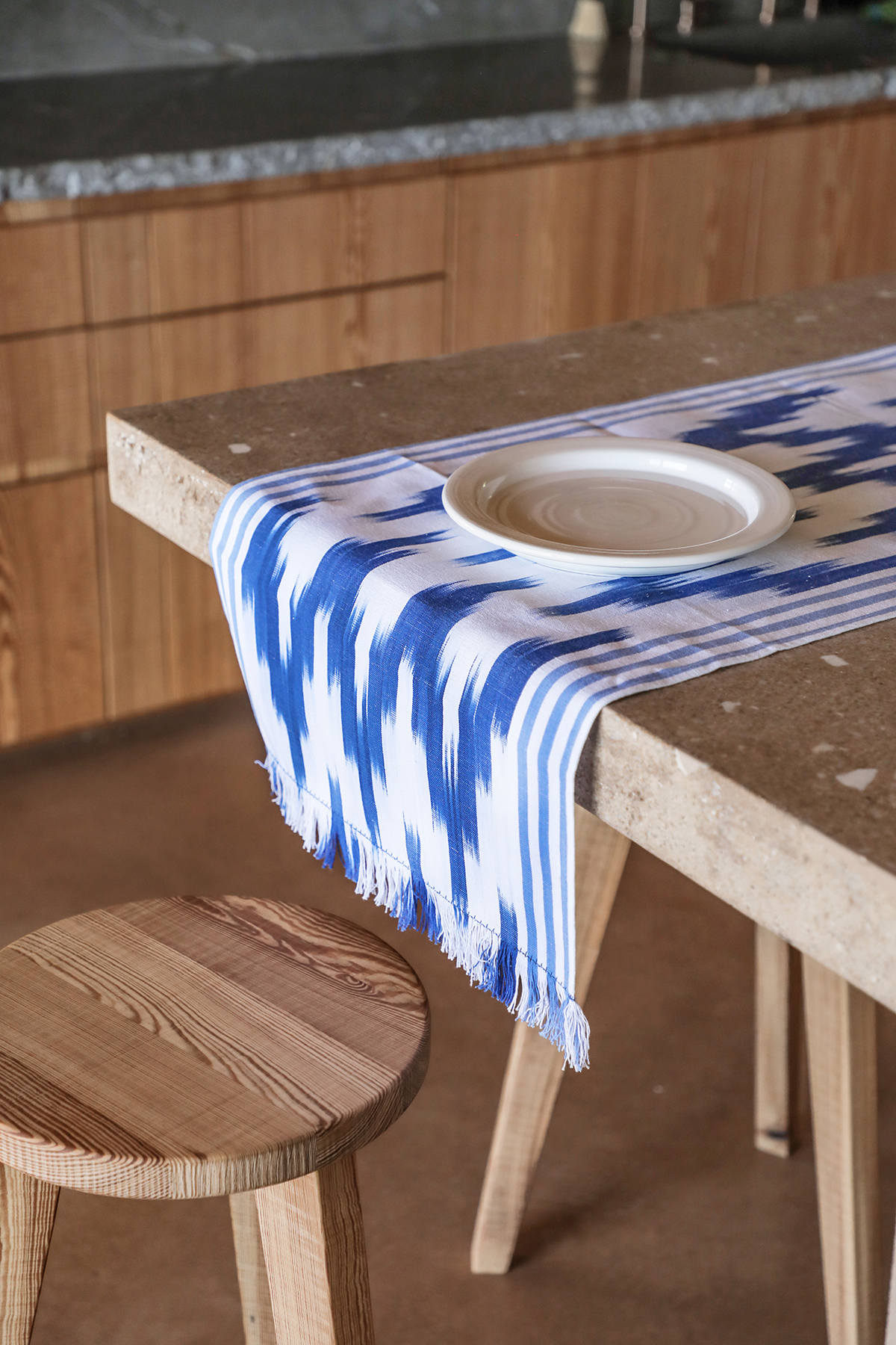 Ikat-Tischläufer mit Fransen 236 Blau