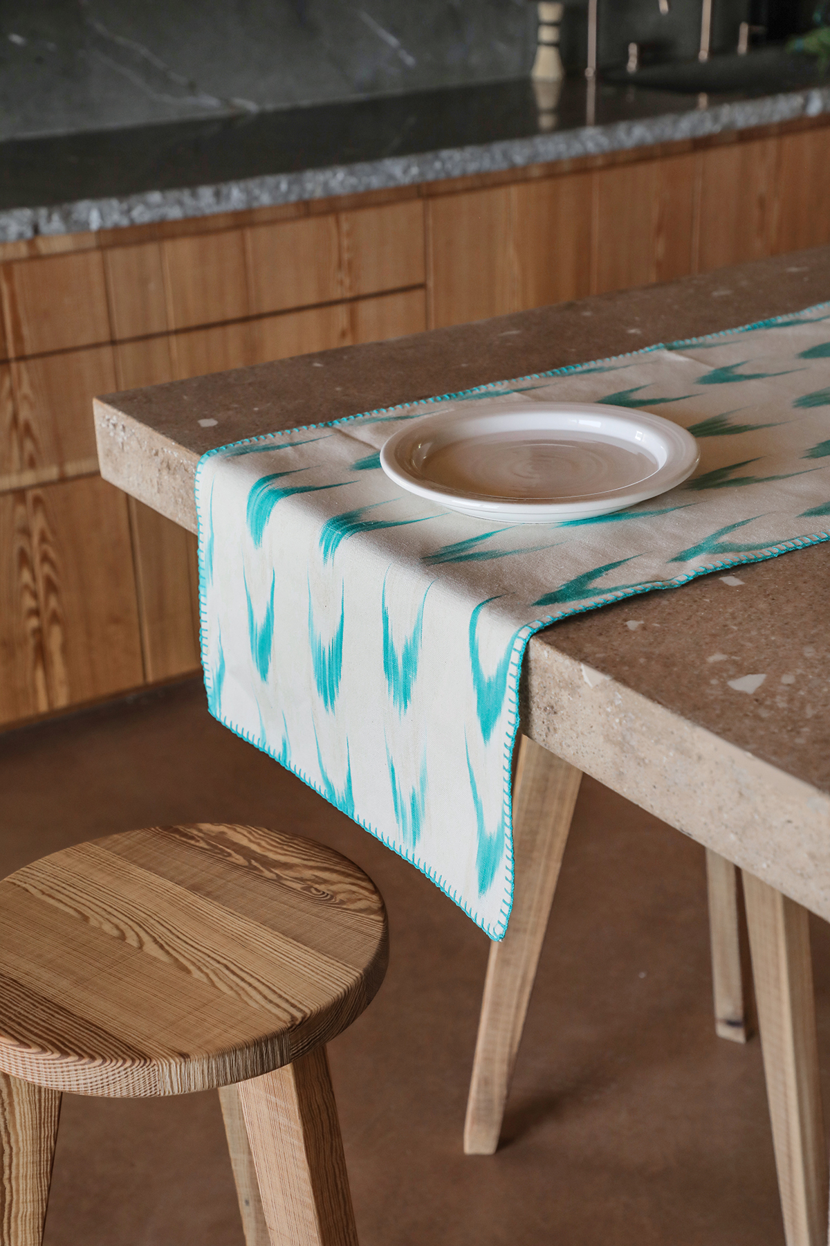 Camí puntada de taula ikat 61 Turquesa