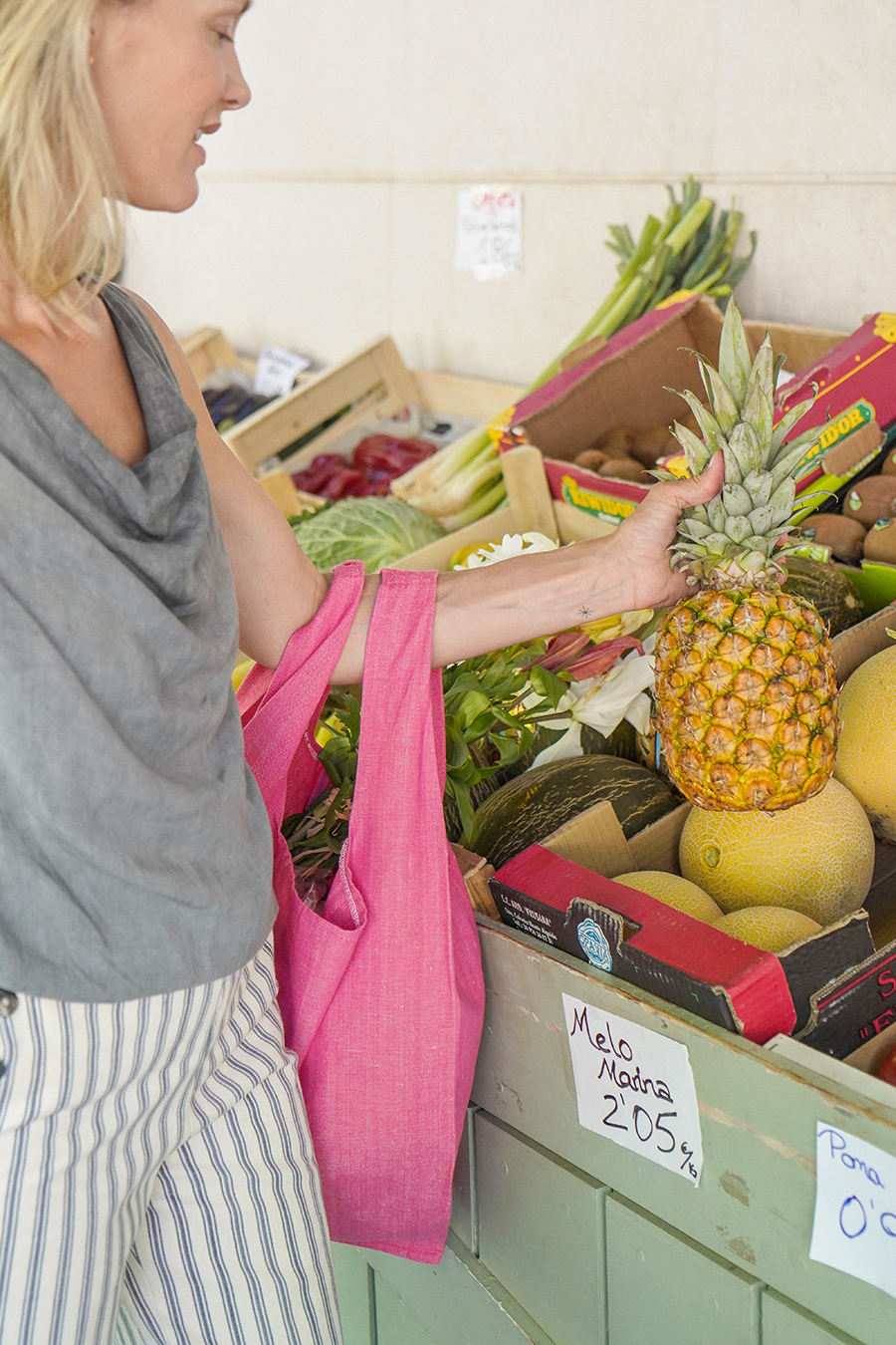Mallorcan Ikat Fabric Shopping Bag 150 Fuchsia Pink - Image 2