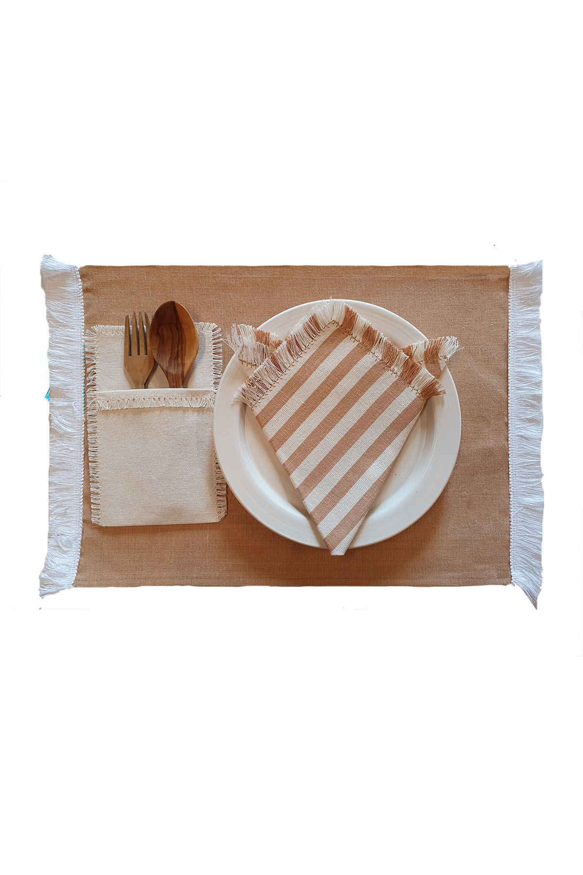 Individual flequito blanco tela Mallorquina Tostado