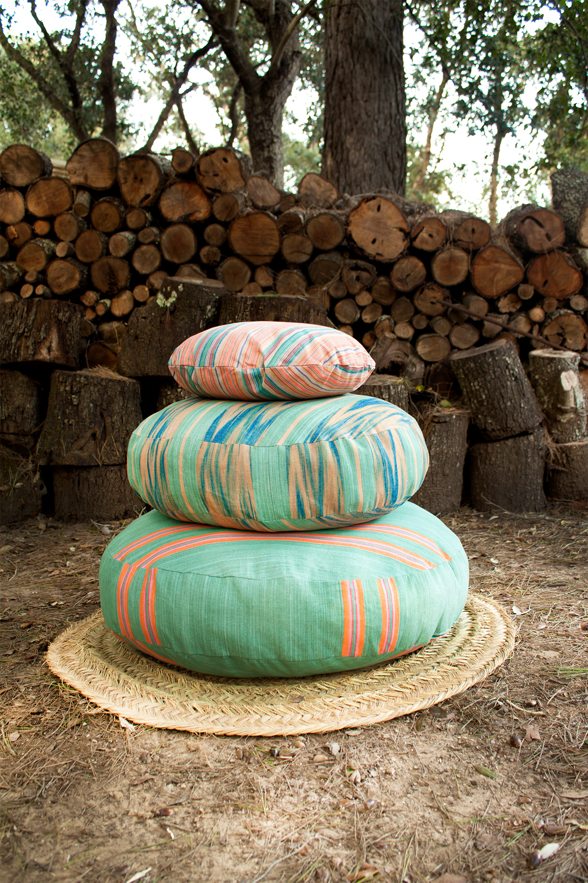 Pouf redondo tela Mallorquina 225 Verde Oliva